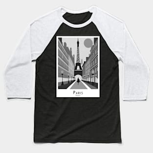 Monochrome Black and White Parisian Dreamscape Baseball T-Shirt